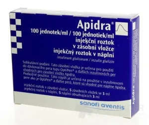 Apidra 100 jednotiek/ml inj. roztok v náplni