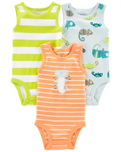 CARTER'S Body bez rukávov Stripes Animals chlapec 3ks NB/ veľ. 56