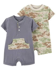 CARTER'S Overal letný krátky rukáv GreyGreen chlapec 2ks 3m