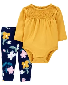 CARTER'S Set 2dielny legíny, body dl. rukáv Yellow Flowers dievča 3m