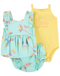 CARTER'S Set 3dielny body na ramienka, tielko, nohavičky Blue Floral dievča 9m
