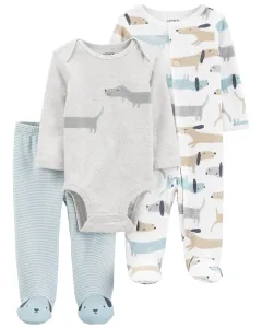 CARTER'S Set 3dielny overal na cvoky, polodupačky, body dl. rukáv Dogs chlapec LBB PRE, veľ. 46