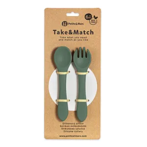 PETITE&MARS Príbor silikónový Take&Match Misty Green 6m+