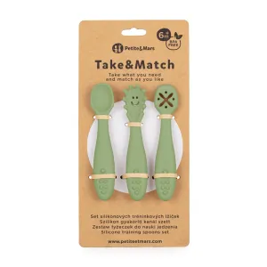 PETITE&MARS Set 3 ks silikónových tréningových lyžičiek Take&Match Sweet Pea 6m+
