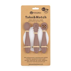 PETITE&MARS Set 3 ks silikónových tréningových lyžičiek Take&Match Velvet Latte 6m+
