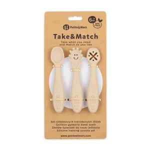 PETITE&MARS Set 3 ks silikónových tréningových lyžičiek Take&Match Desert Sand 6m+