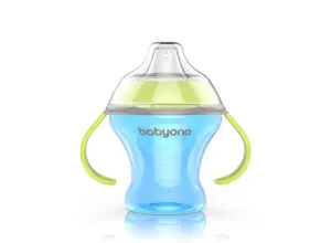 BABYONO Hrnček netečúci s mäkkým náustkom Natural Nursing 180 ml modrá
