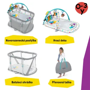 BABY EINSTEIN Postieľka s ohrádkou na hranie a klavírom 3v1 Kick & Snooze™ 0m+
