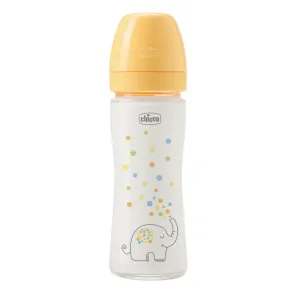CHICCO Dojčenská sklenená fľaša Perfect Easy 240 ml, pomalý silikónový prietok, neutrálna, 0m+
