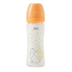 CHICCO Dojčenská sklenená fľaša Perfect Easy 240 ml, pomalý silikónový prietok, pre dievčatá, 0m+