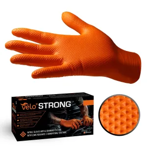 VELO STRONG GRIP Pevné nitrilové pracovné rukavice s pevným úchopom, veľ.XL, oranžové,50ks