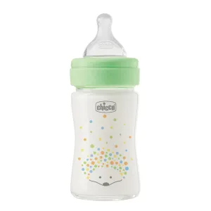 CHICCO Dojčenská sklenená fľaša Perfect Easy 150 ml, pomalý silikónový prietok, neutrálna, 0m+