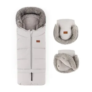 PETITE&MARS Set zimný fusak Arctic 4v1 + rukavice na kočík Furry Champagne Shower