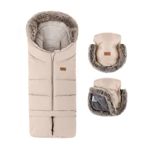 PETITE&MARS Set zimný fusak Arctic 4v1 + rukavice na kočík Furry Rose Petal