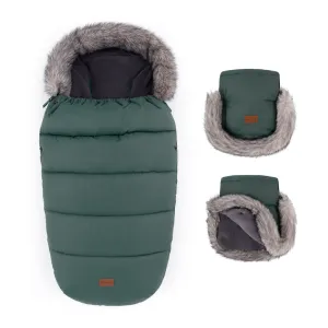 PETITE&MARS Set zimný fusak Comfy 4v1 + rukavice na kočík Furry Veritable Khaki