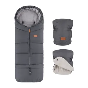 PETITE&MARS Set zimný fusak Jibot 3v1 + rukavice na kočík Jasie Charcoal Grey
