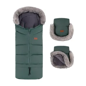 PETITE&MARS Set zimný fusak Arctic 4v1 + rukavice na kočík Furry Veritable Khaki