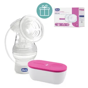 CHICCO Odsávačka materského mlieka elektrická Travel Pink USB + CHICCO Vložky do podprsenky 30ks