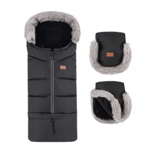 PETITE&MARS Set zimný fusak Arctic 4v1 + rukavice na kočík Furry Forever Black