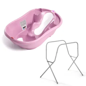 OK BABY SET Vanička rastúca protišmyková Onda Evolution 0–12m Pink + Kovový stojan na vaňu