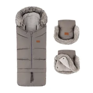 PETITE&MARS Set zimný fusak Arctic 4v1 + rukavice na kočík Furry Mocha Mousse