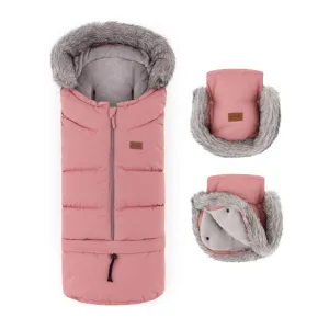 PETITE&MARS Set zimný fusak Arctic 4v1 + rukavice na kočík Furry Old Rose