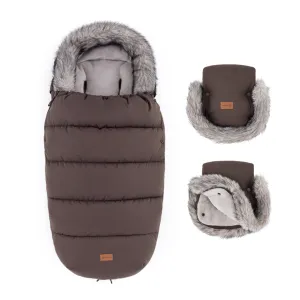 PETITE&MARS Set zimný fusak Comfy 4v1 + rukavice na kočík Furry Rich Brown