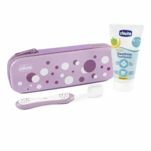 CHICCO Set zubná kefka a pasta v puzdre Always smiling Lilac, 6m+