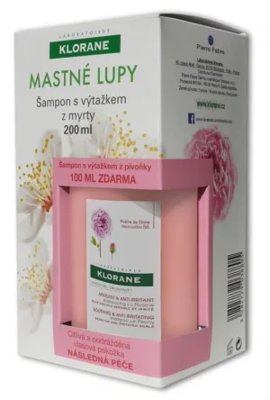 Klorane Šampón s výťažkom z myrty na mastné lupiny 200ml + šampón s výťažkom z pivónie 100ml