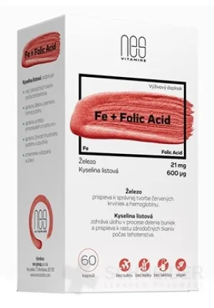 nesVITAMINS Fe 21 mg + Folic Acid 600 µg, 60 cps