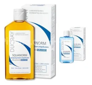 Ducray Squanorm liečebný šampón proti mastným lupinám + Squanorm roztok so zinkom proti lupinám zdarma