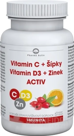 Pharma Activ Vitamín C+Šípky Vit.D3+Zinok ACTIV