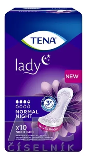 VLOKY INKONTINENČNÉ TENA LADY NORMAL NIGHT 347 X 121 MM, NASIAKAVOS 530 ML,10 KS