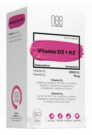 nesVITAMINS Vitamin D3 2000 I.U. + K2 70 μg, 60 cps
