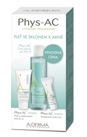 A-Derma Phys-AC Čistiaci penivý gél 200 ml + Phys-AC Global 40ml + Phys-AC Hydra 5ml