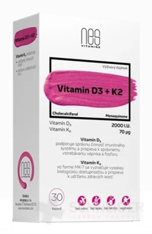 nesVITAMINS Vitamin D3 2000 I.U. + K2 70 μg, 30 cps