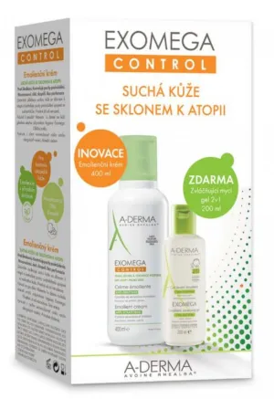 A-Derma Exomega Control Emolienčný krém 400ml + Zvláčňujúci umývací gél 2v1 200ml