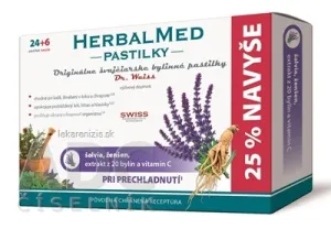 HerbalMed pastilky – šalvia, ženšen,extrakt z 20 bylín a vit.C 24+6 past.