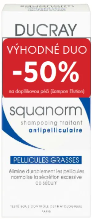 Ducray Squanorm šampón na mastné lupiny 200ml + Elution šampón 200ml