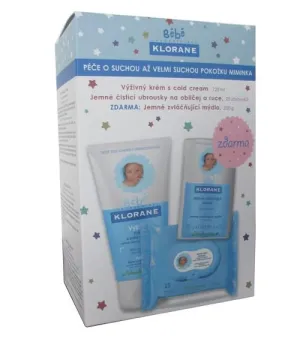 Klorane BÉBÉ darčekové balenie výživný krém s cold cream, jemné čistiace obrúsky na tvár a ruky a jemné zvláčňujúce mydlo zdarma