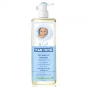 Klorane Bebe Jemný penivý gél na telo a vlasy + Výživný krém s cold cream + darček taštička