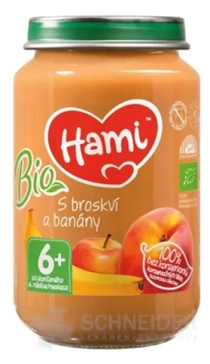 Hami ovocný príkrm BIO S broskyňou a banánmi