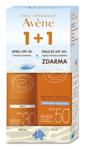 Avene Sprej na opaľovanie SPF 30 200ml + Emulzia SPF 50+ 50ml