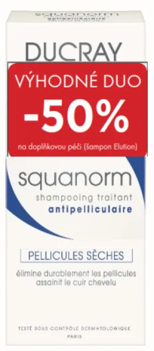 Ducray Squanorm šampón na suché lupiny 200ml + Elution šampón 200ml