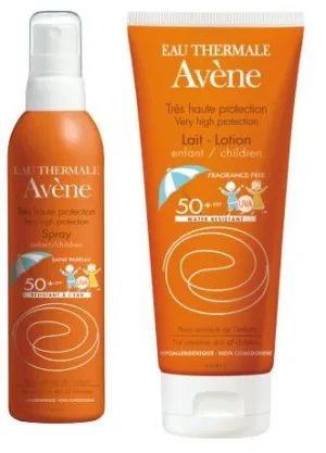 Avene sprej s prípravkom na opaľovanie pre deti + Avene mlieko na opaľovanie pre deti