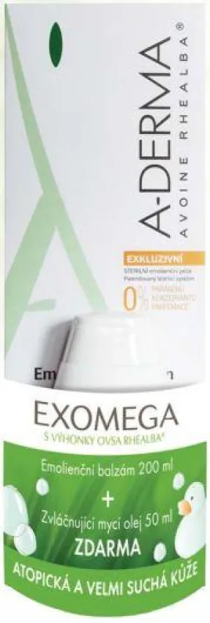 A-Derma Exomega Emolienčný balzam 200 ml + Exomega umývací olej 50 ml
