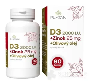 PLATAN D3 2000 I.U.+ Zinok 25mg + Olivový olej