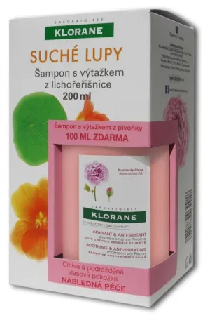 Klorane Šampón s výťažkom z kapucínky na suché lupiny 200ml + šampón s výťažkom z pivónie 100ml