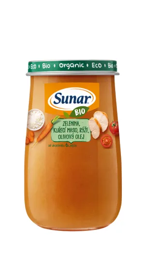 Sunar BIO príkrm Zelenina, kurací mäso, ryža, olivový olej