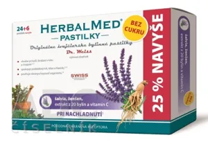 HerbalMed pastilky BEZ CUKRU – šalvia, ženšen,extrakt z 20 bylín a vit.C 24+6 past.